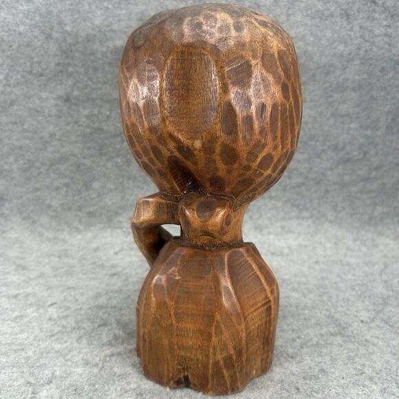 Vintage Caribbean Hand carved Wooden Woman Bust Sculpture with Scarf 11" - Picture 3 of 9